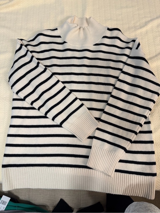 Banana Republic Sweaters - Banana Republic Cream and Black Striped Mock-Neck Sweater